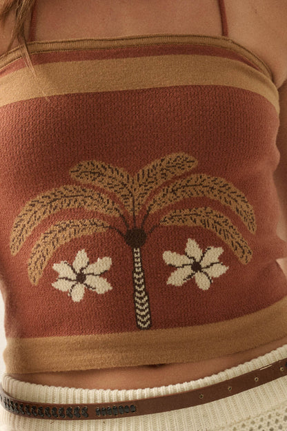 Safari Days Tropical Jacquard-Knit Halter Crop Top
