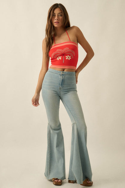 Safari Days Tropical Jacquard-Knit Halter Crop Top