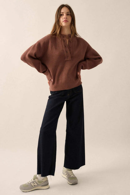Say Anything Ribbed Knit Henley Sweater