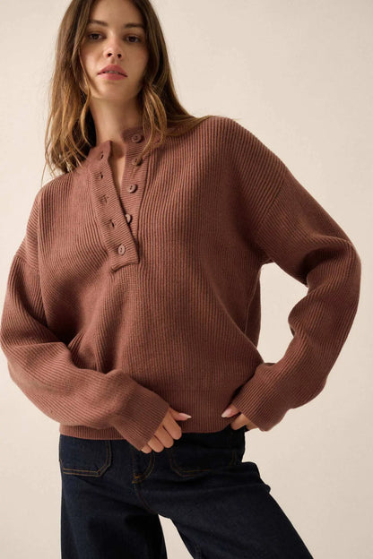 Say Anything Ribbed Knit Henley Sweater