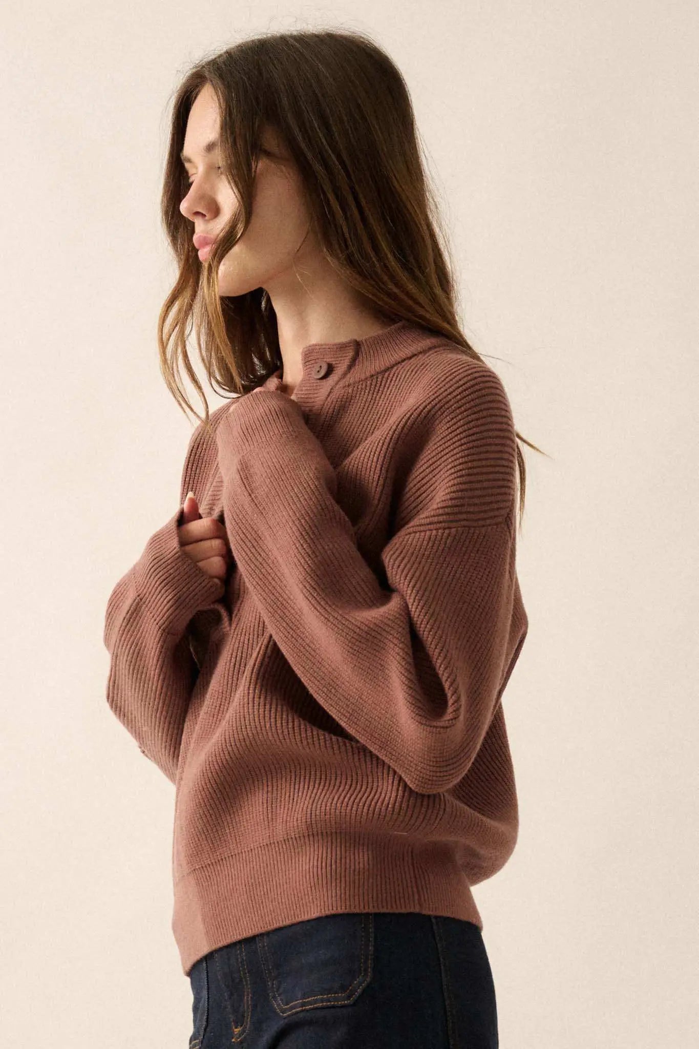 Say Anything Ribbed Knit Henley Sweater