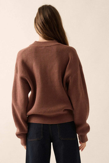 Say Anything Ribbed Knit Henley Sweater
