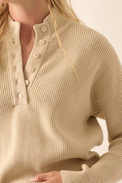 Say Anything Ribbed Knit Henley Sweater