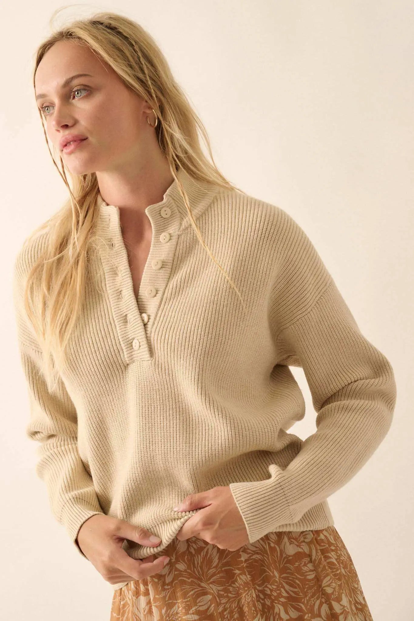 Say Anything Ribbed Knit Henley Sweater