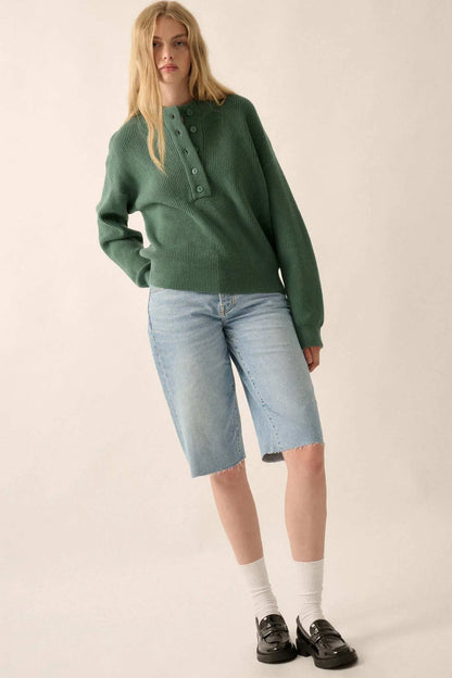 Say Anything Ribbed Knit Henley Sweater