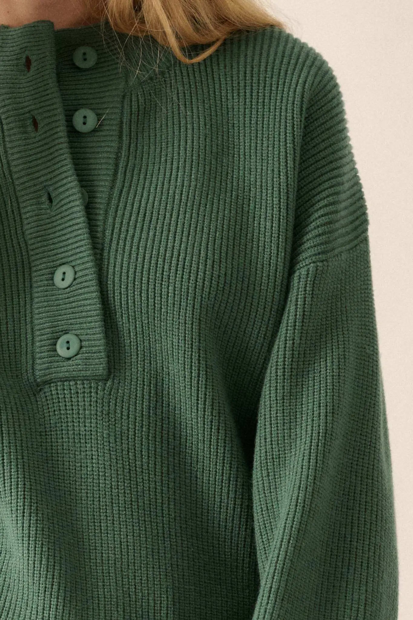 Say Anything Ribbed Knit Henley Sweater