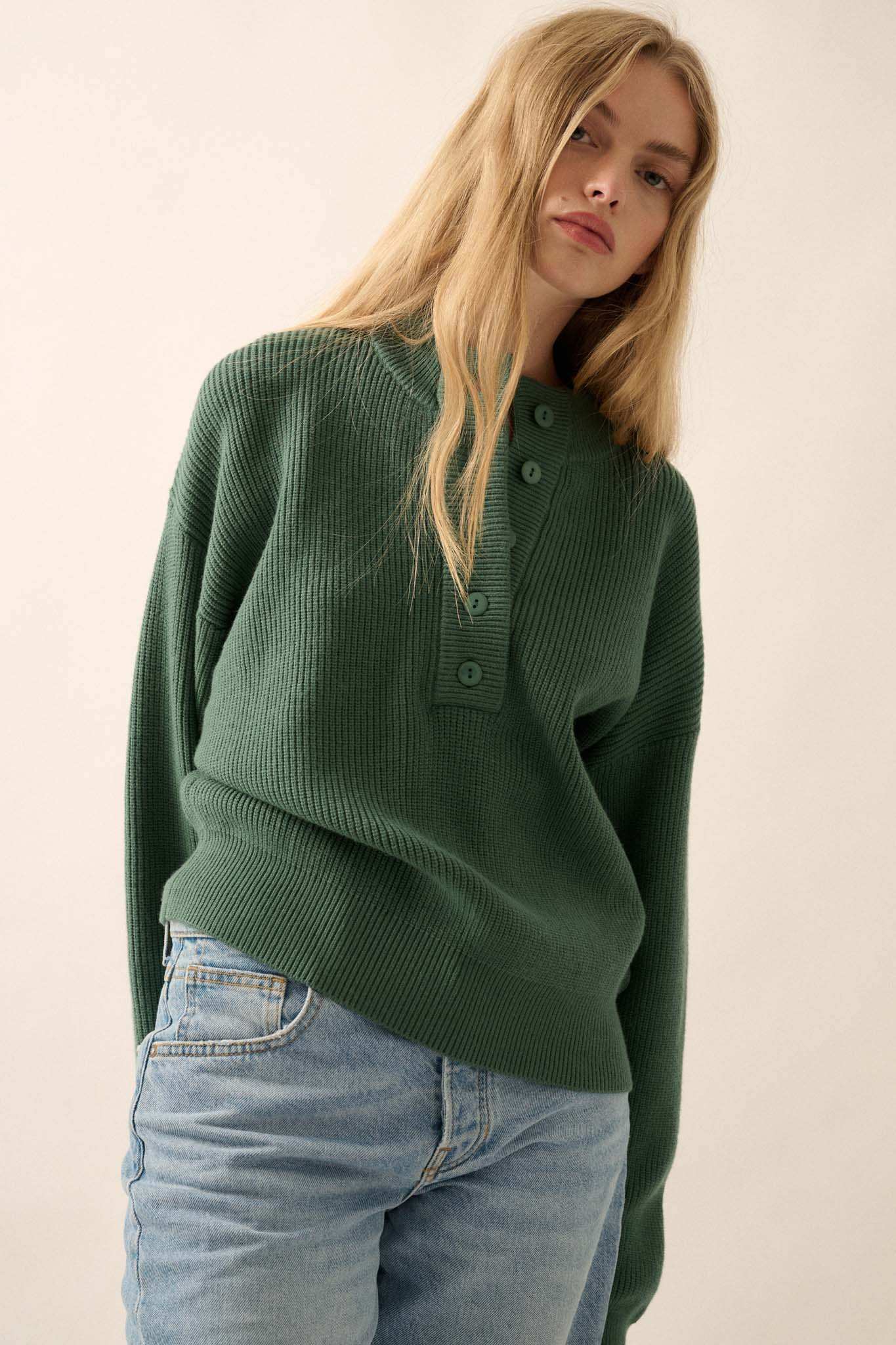 Say Anything Ribbed Knit Henley Sweater
