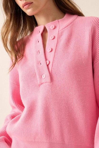 Say Anything Ribbed Knit Henley Sweater
