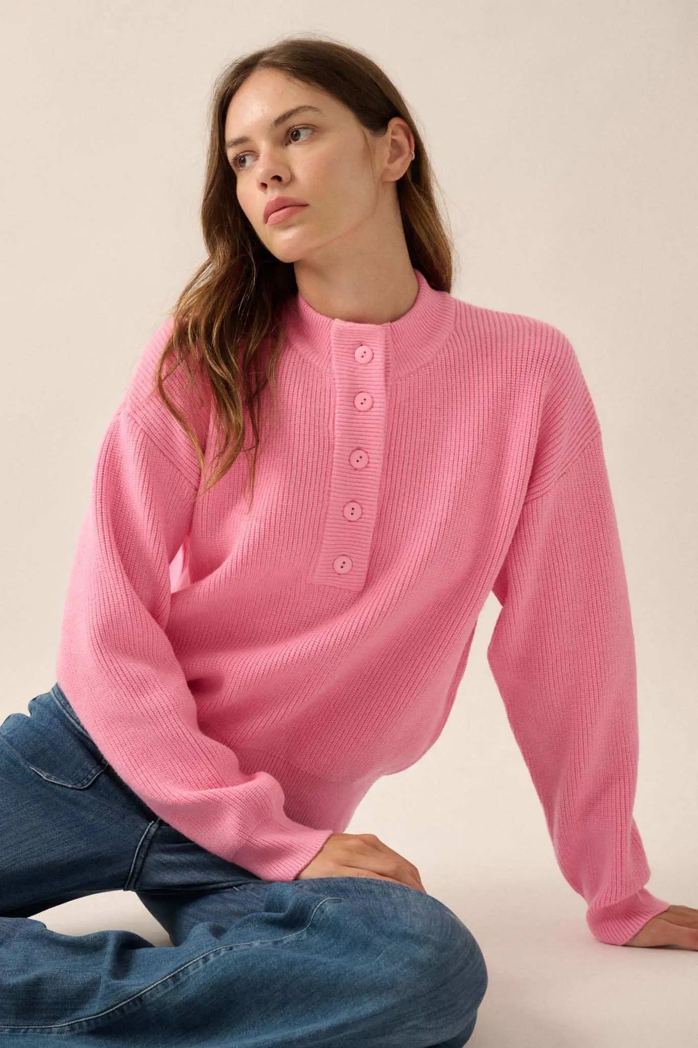 Say Anything Ribbed Knit Henley Sweater