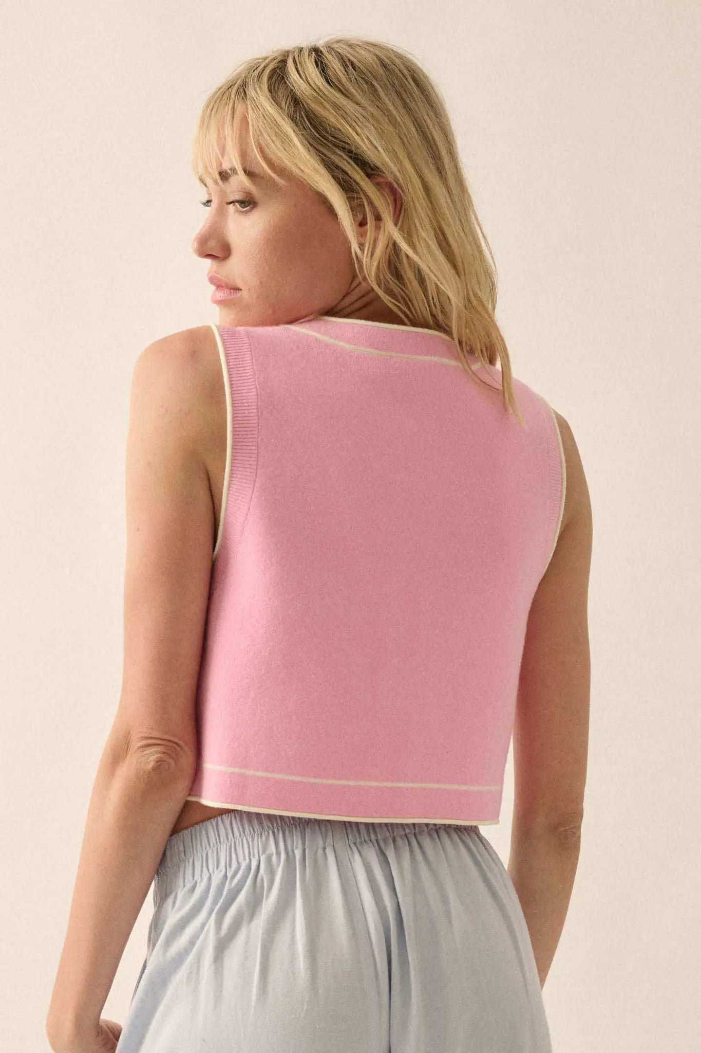 Break Out Sleeveless Button-Up Cropped Sweater