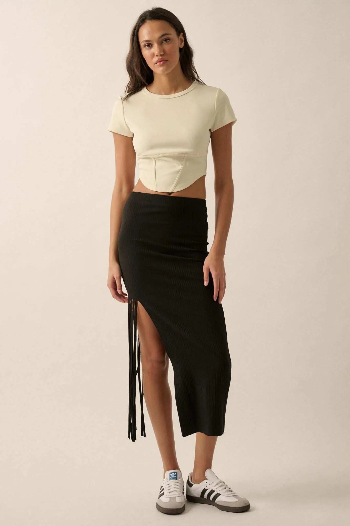Essential Trends Solid Crepe Cropped Corset Tee