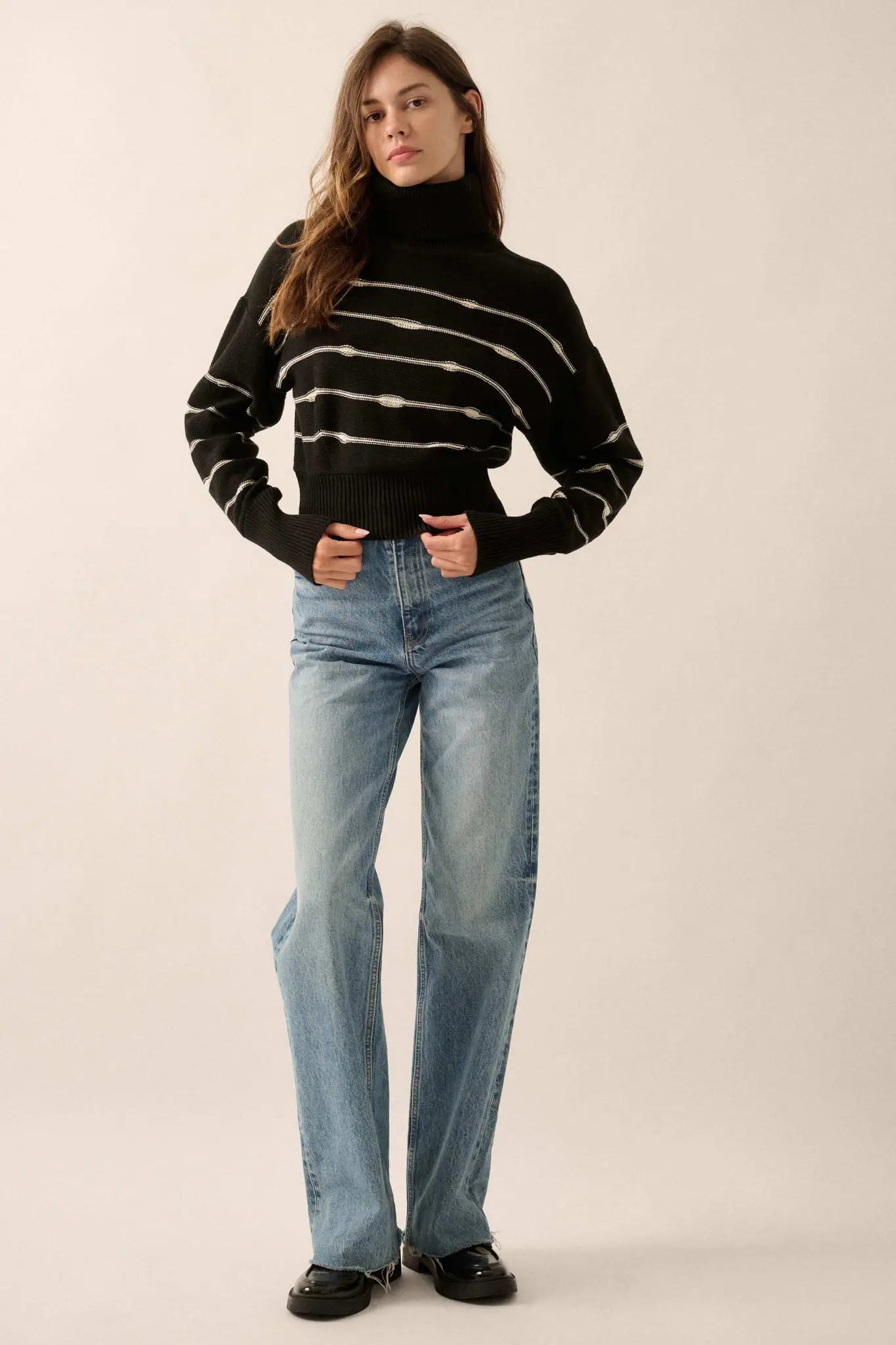 Draw the Line Striped Banded Turtleneck Sweater