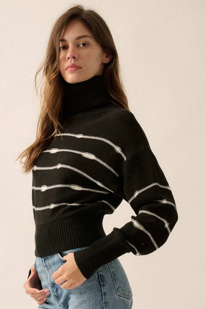 Draw the Line Striped Banded Turtleneck Sweater