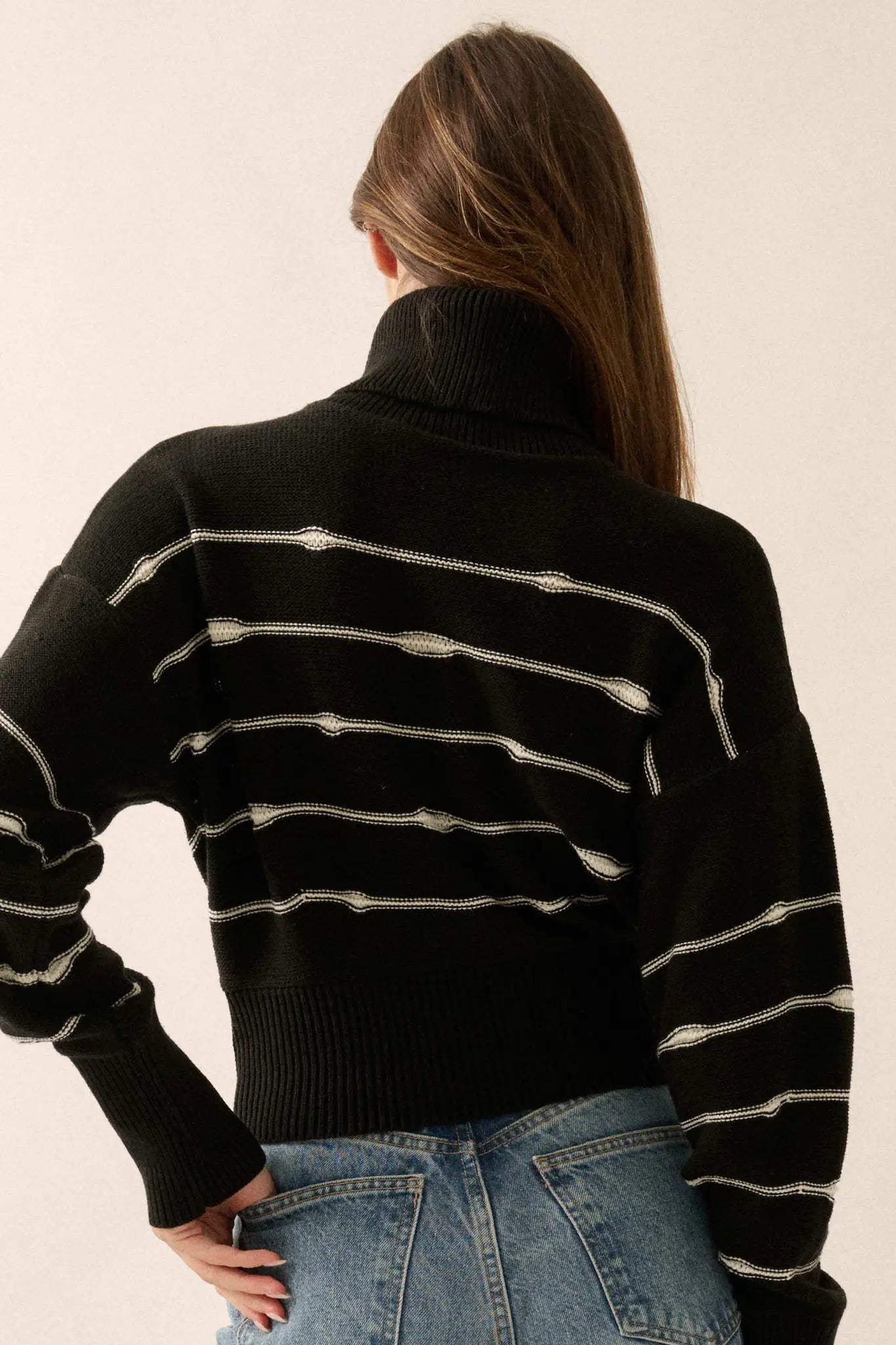 Draw the Line Striped Banded Turtleneck Sweater