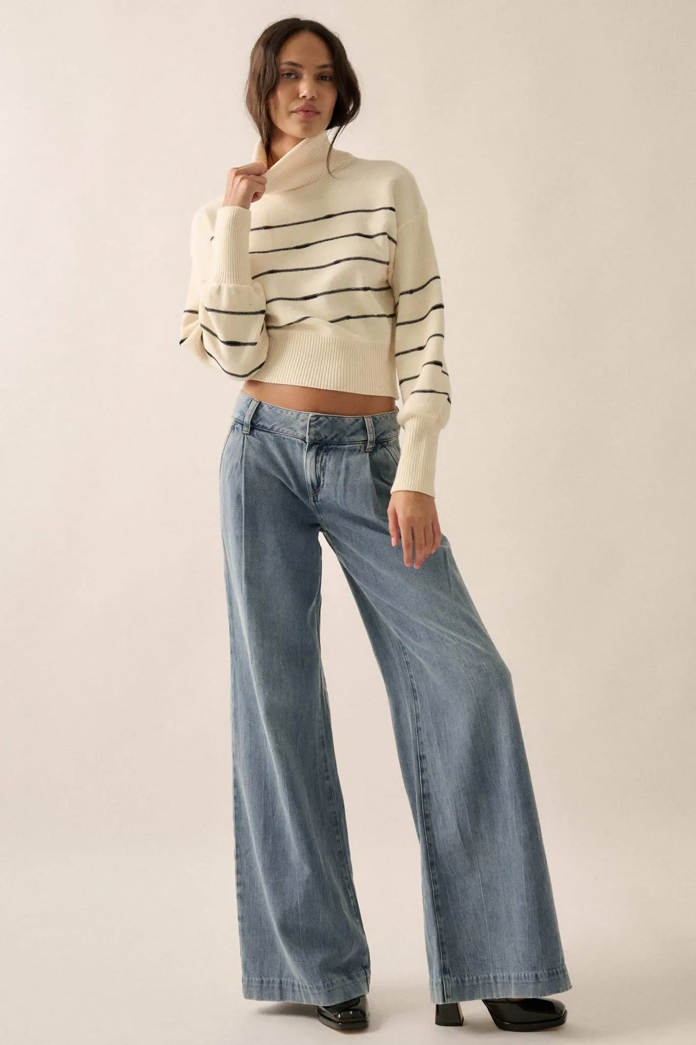 Draw the Line Striped Banded Turtleneck Sweater