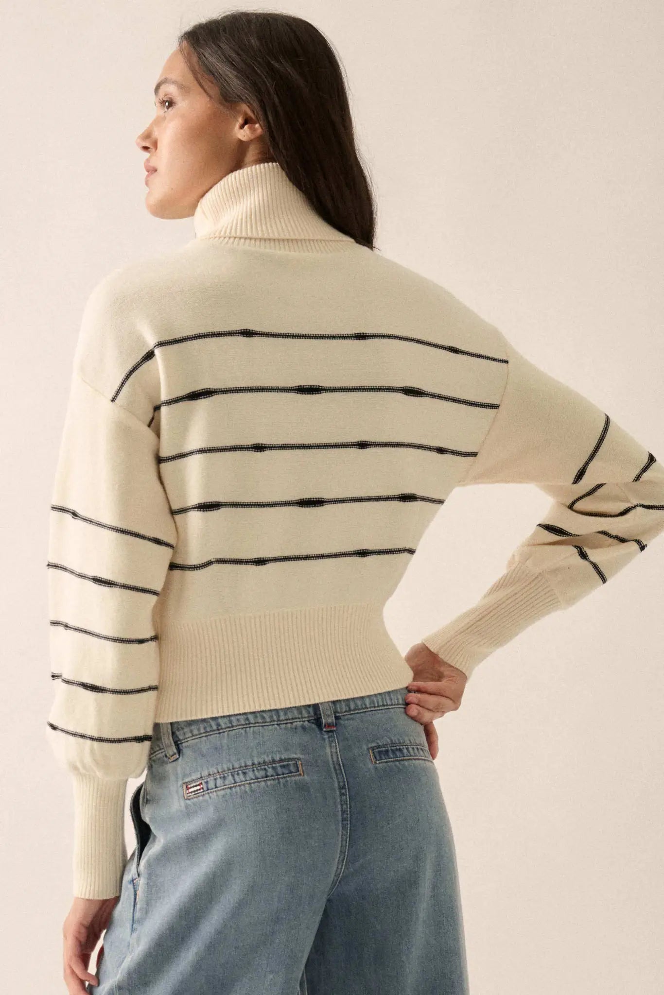 Draw the Line Striped Banded Turtleneck Sweater
