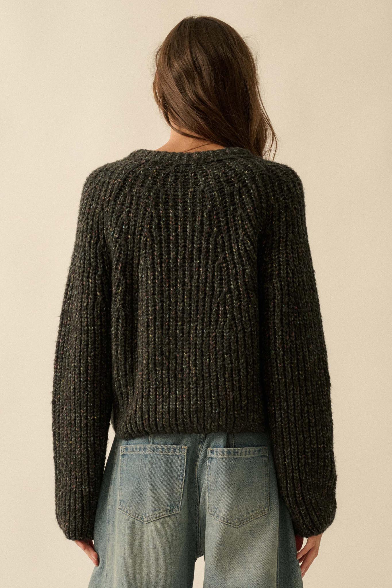 Soft Sunday Ribbed Knit Buttoned V-Neck Cardigan