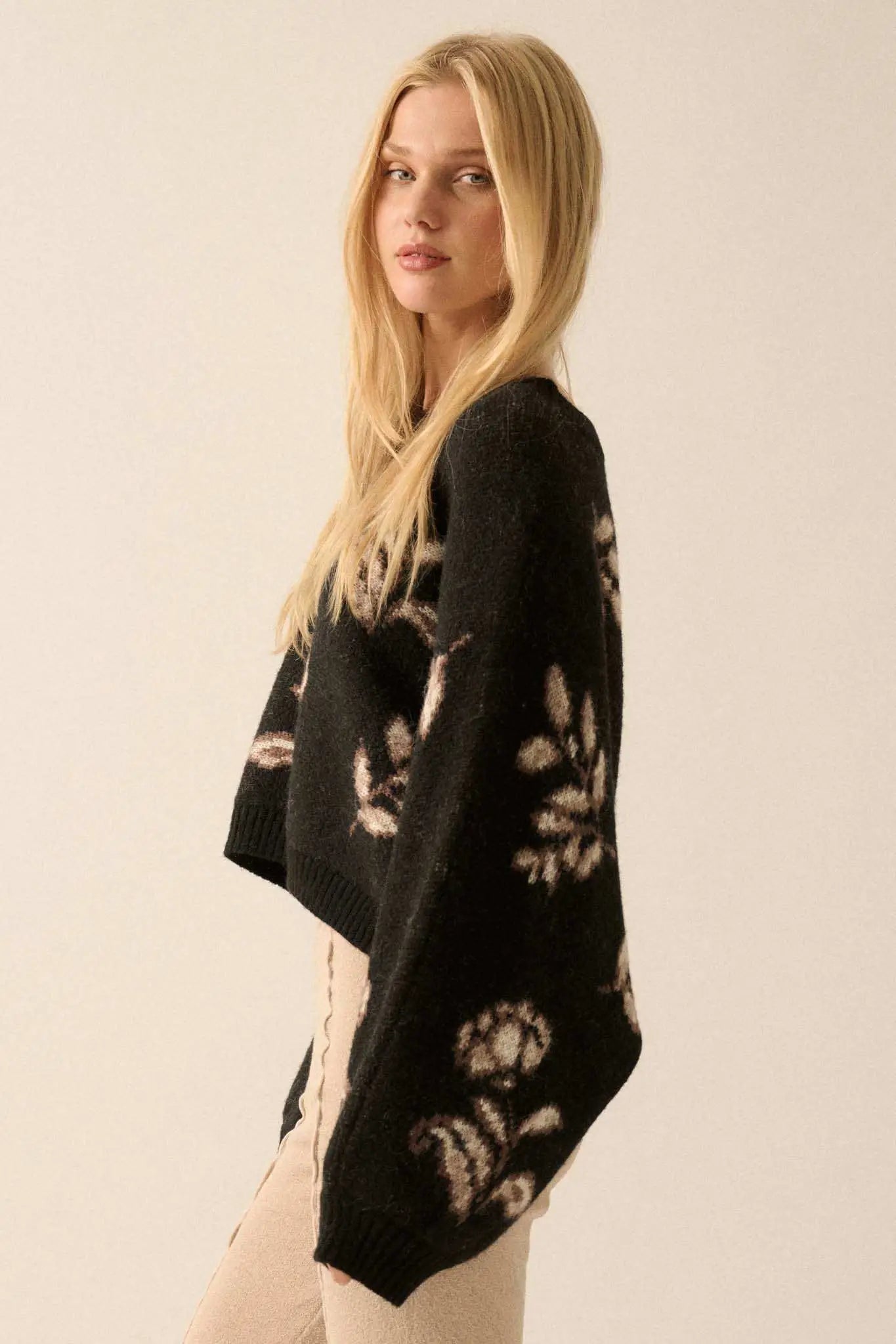 Get Growing Oversize Cropped Floral Sweater
