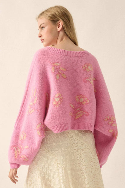Get Growing Oversize Cropped Floral Sweater