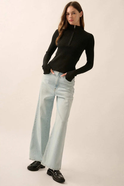 Shaper Fit Rib-Knit Half-Zip Thumbhole Top