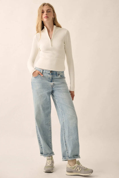 Shaper Fit Rib-Knit Half-Zip Thumbhole Top