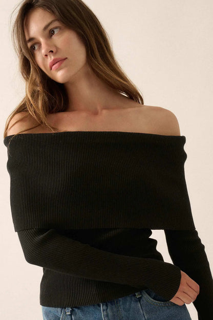 Shaper Fit Rib-Knit Off-Shoulder Foldover Top