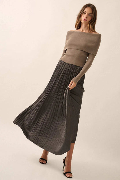 Shaper Fit Rib-Knit Off-Shoulder Foldover Top