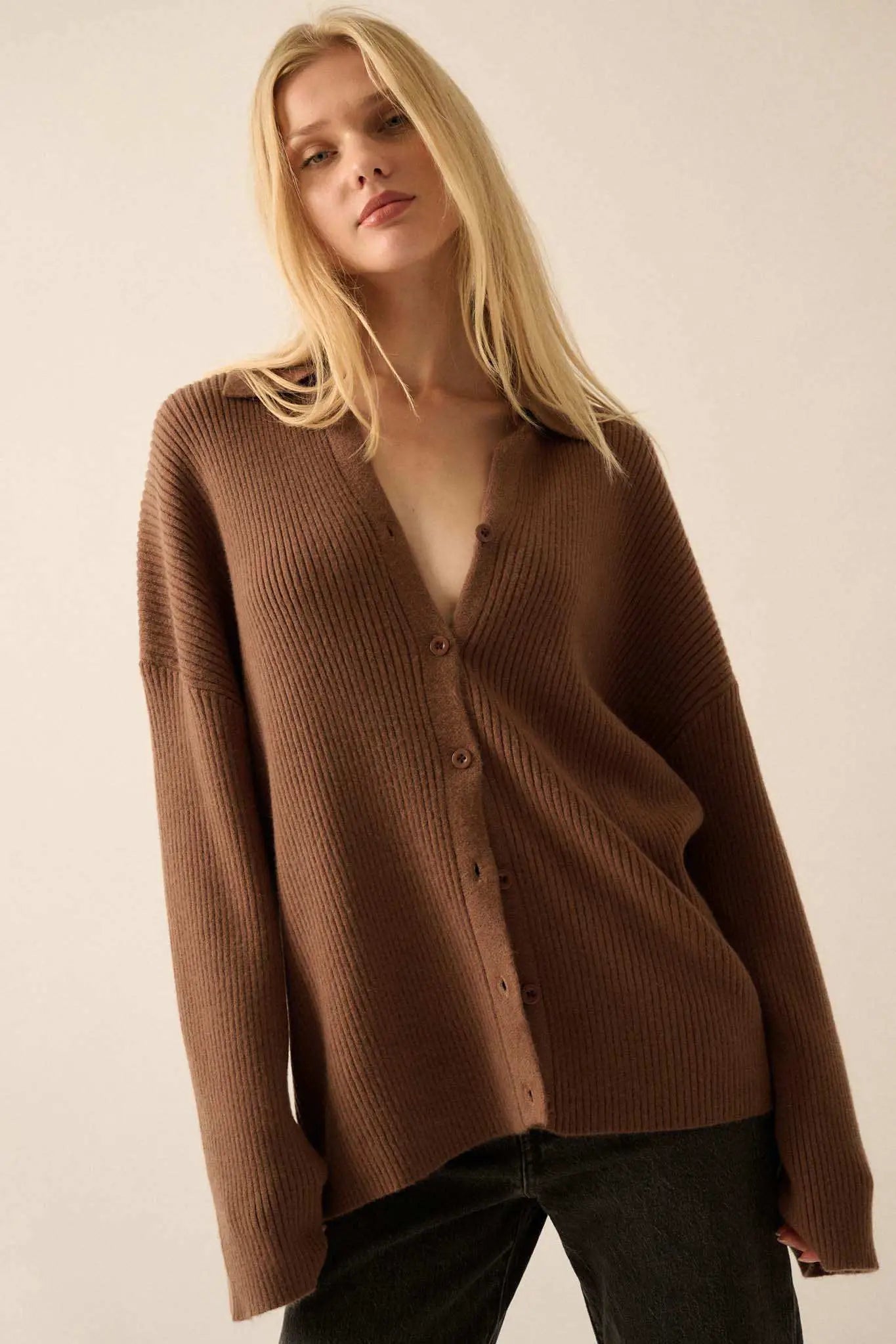 Promise the Label Rib-Knit Oversize Cardigan Sweater