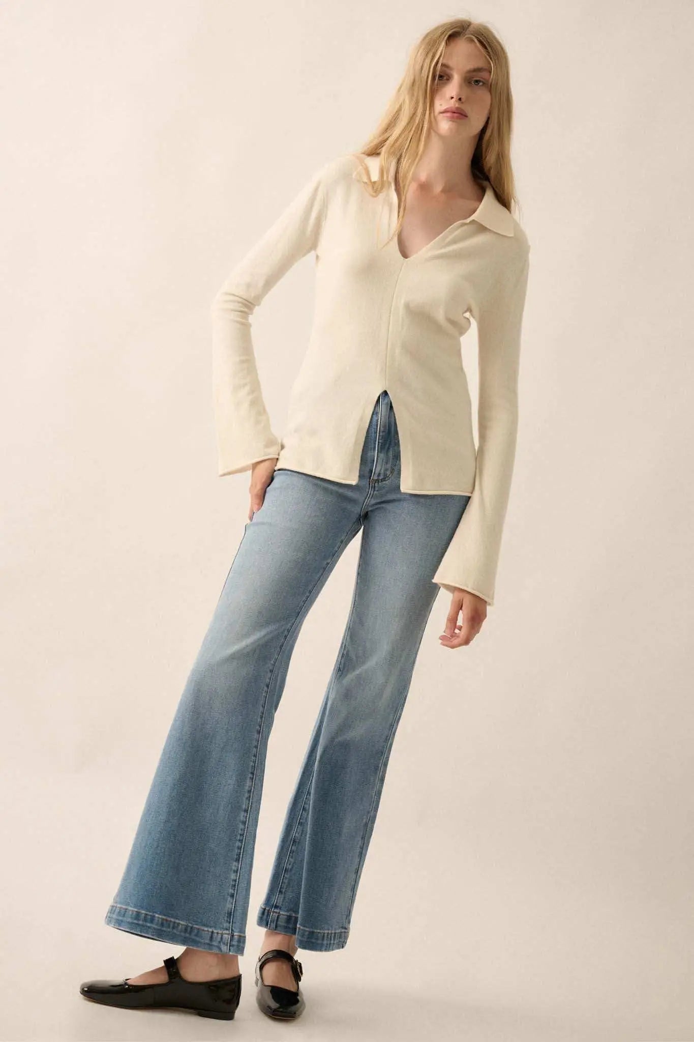 Promise the Label Brushed Knit Split-Front Top