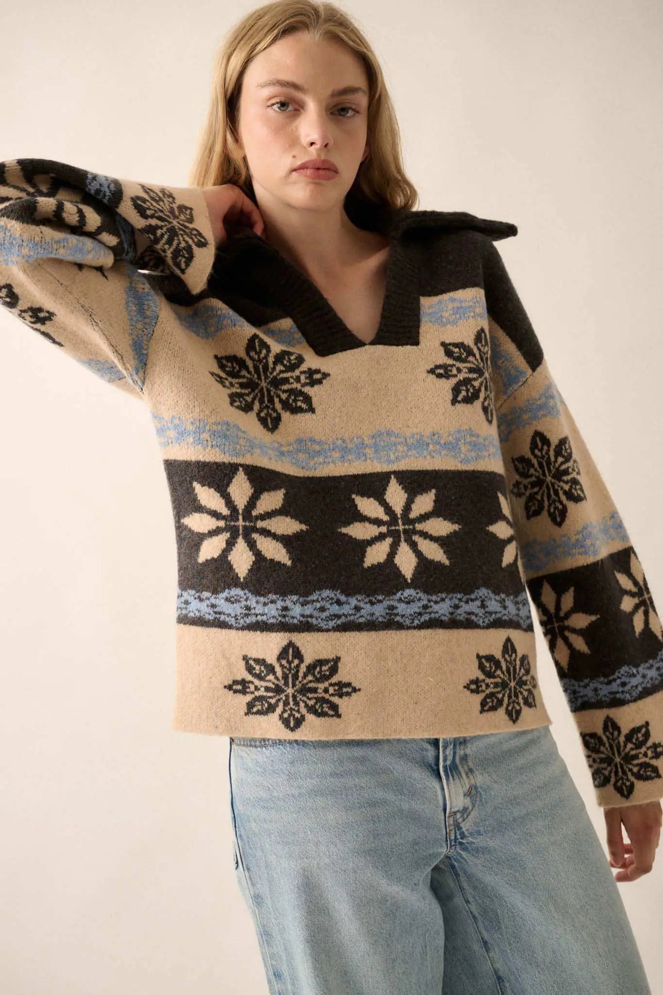 Aspen Slopes Collared Alpine-Knit Sweater