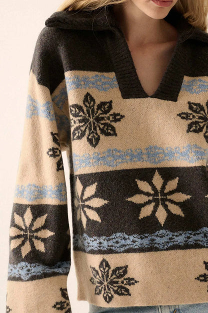 Aspen Slopes Collared Alpine-Knit Sweater