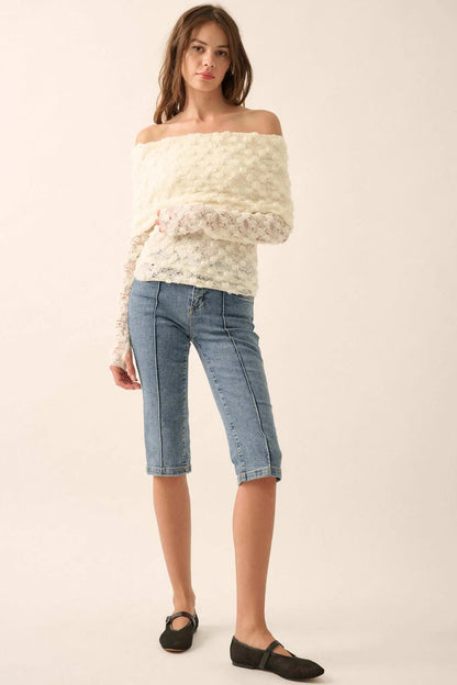 Good Graces Floral Lace Off-Shoulder Thumbhole Top