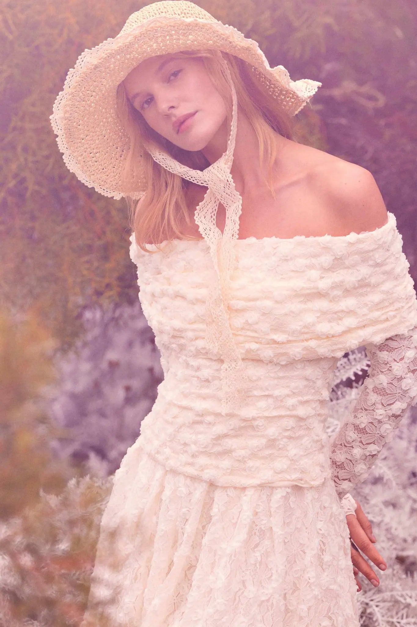 Good Graces Floral Lace Off-Shoulder Thumbhole Top
