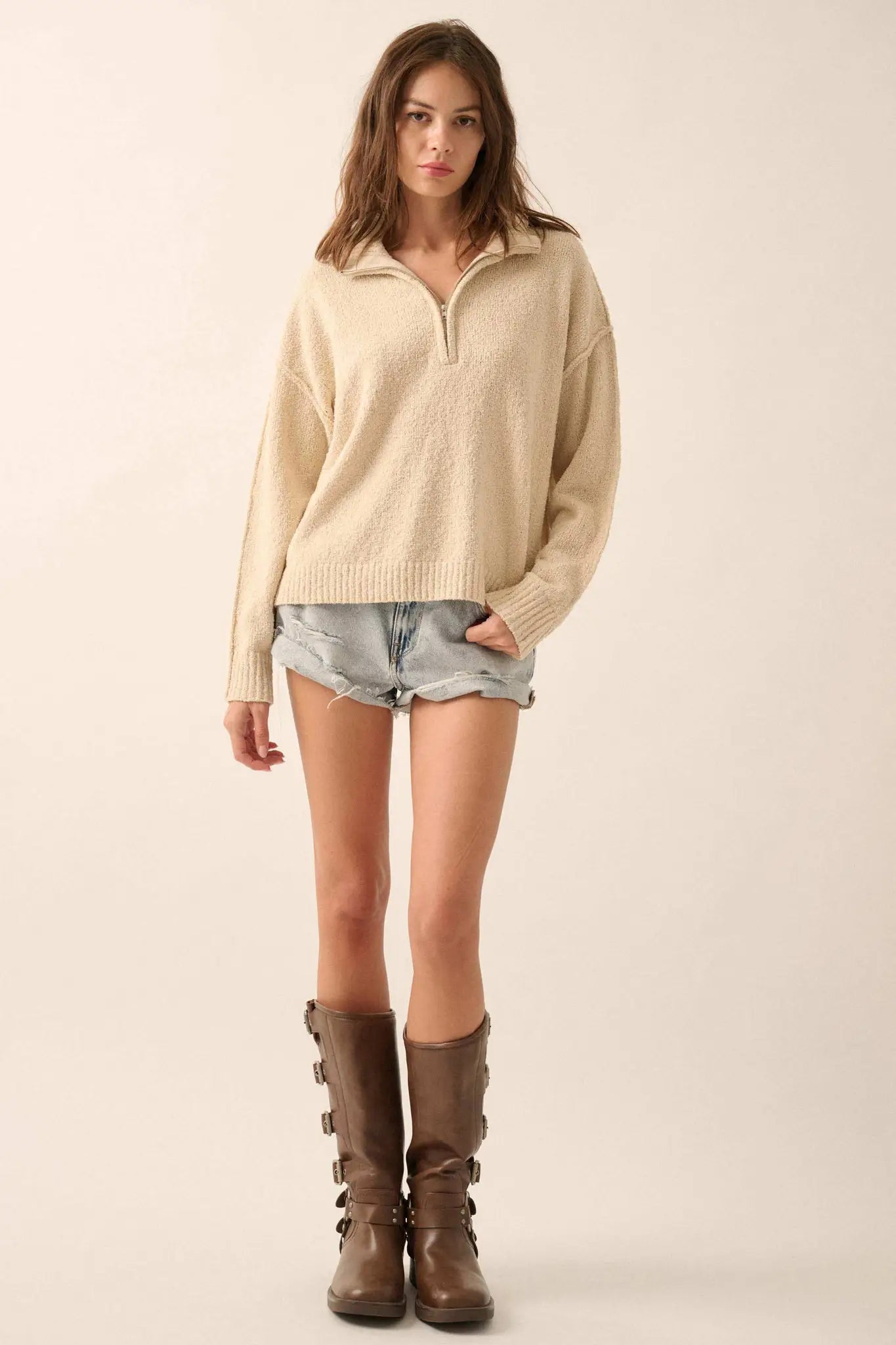 Choose Joy Textured Knit Half-Zip Sweater