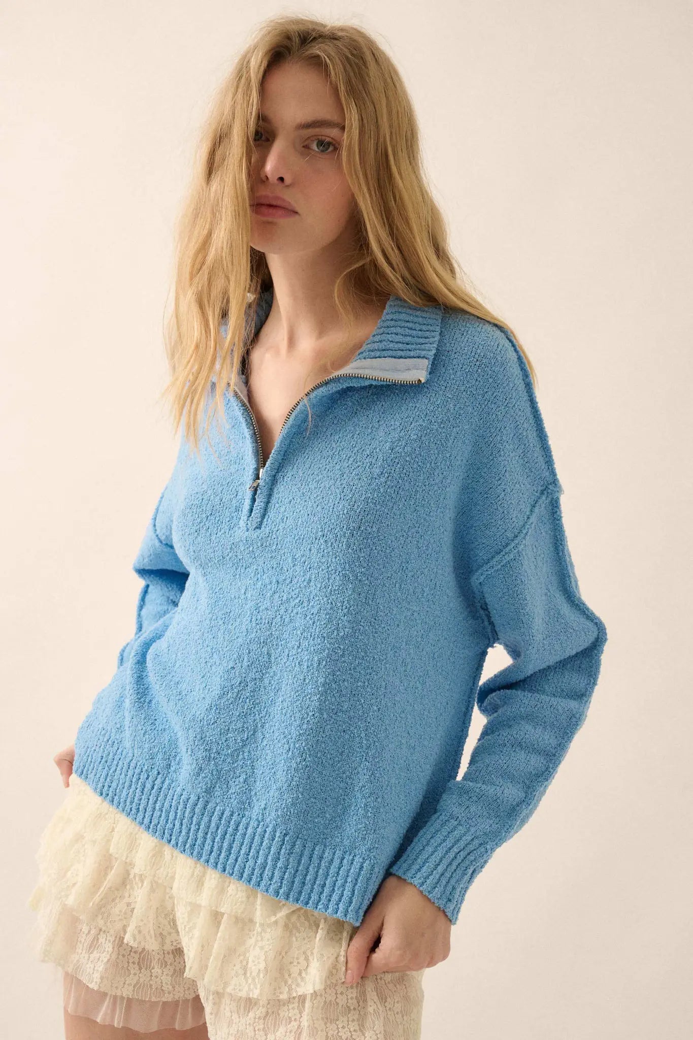Choose Joy Textured Knit Half-Zip Sweater