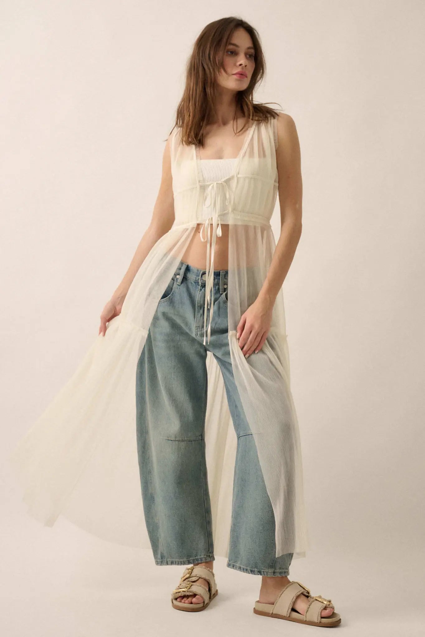 Softest Sigh Sheer Tulle Tie-Front Maxi Top