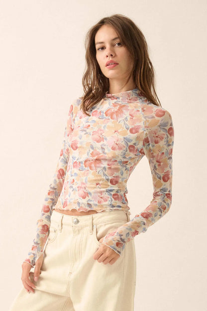 Bouquet All Day Floral Mesh Thumbhole Top
