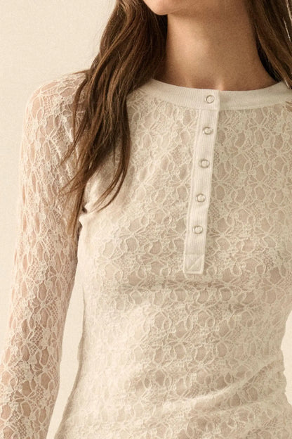 Casual Grace Floral Lace Raglan Henley Top