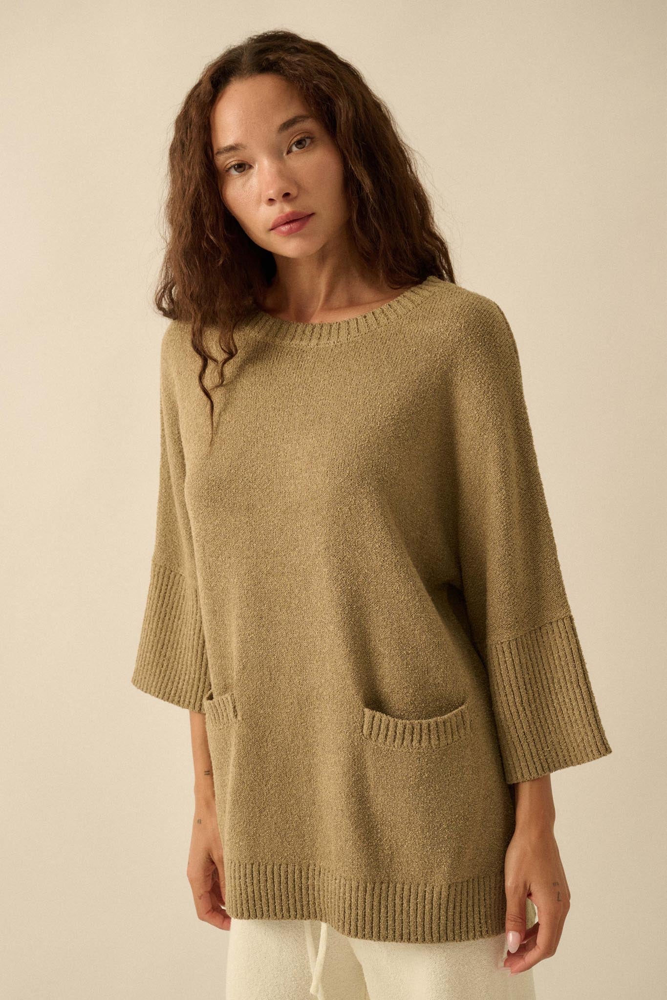 Promise the Label Textured Knit Tunic Sweater