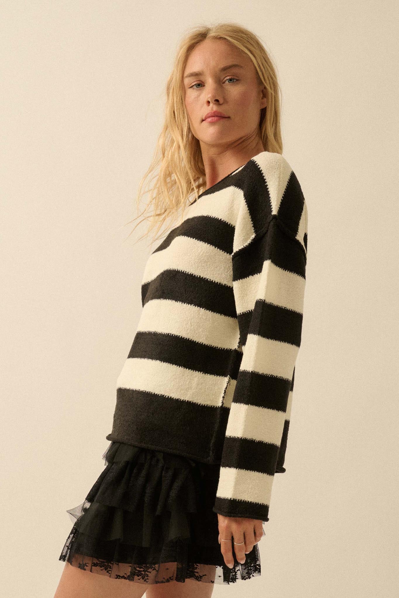 Promise the Label Striped Rolled-Edge Sweater