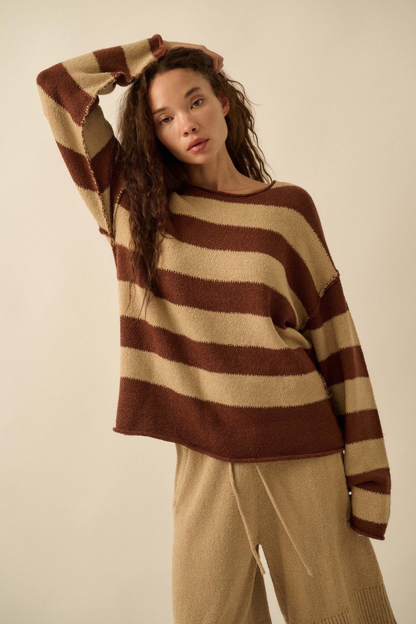 Promise the Label Striped Rolled-Edge Sweater