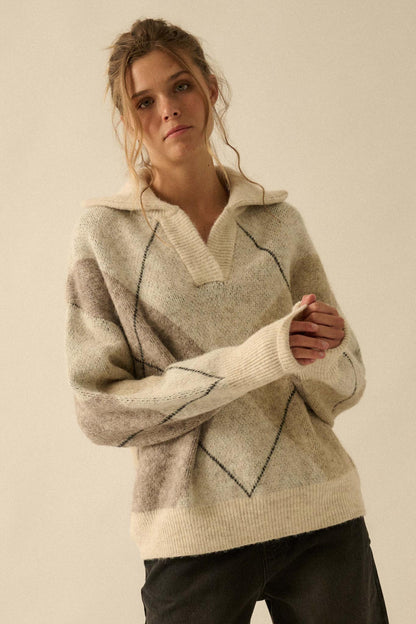 Crossing Paths Argyle Knit Collared Sweater