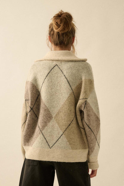Crossing Paths Argyle Knit Collared Sweater