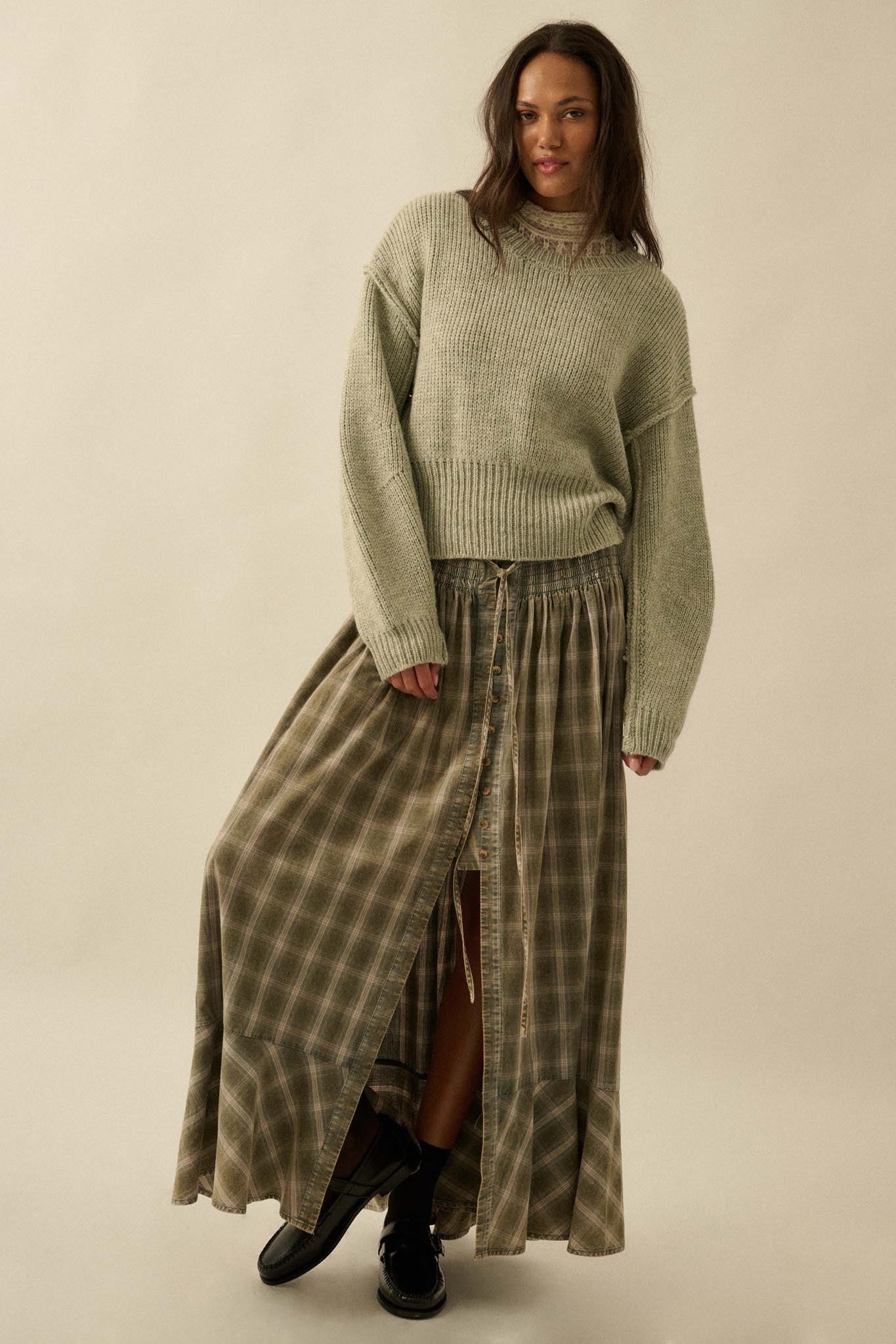 Good to Go Exposed-Seam Banded-Hem Sweater