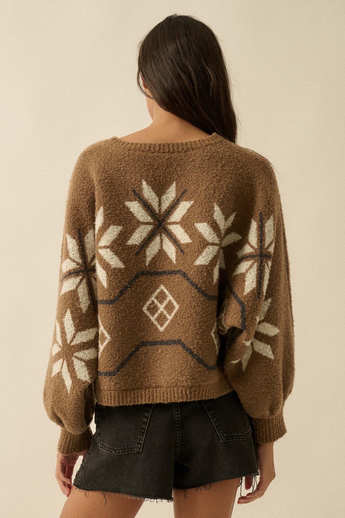 Northern Slopes Alpine-Knit Balloon Sleeve Sweater