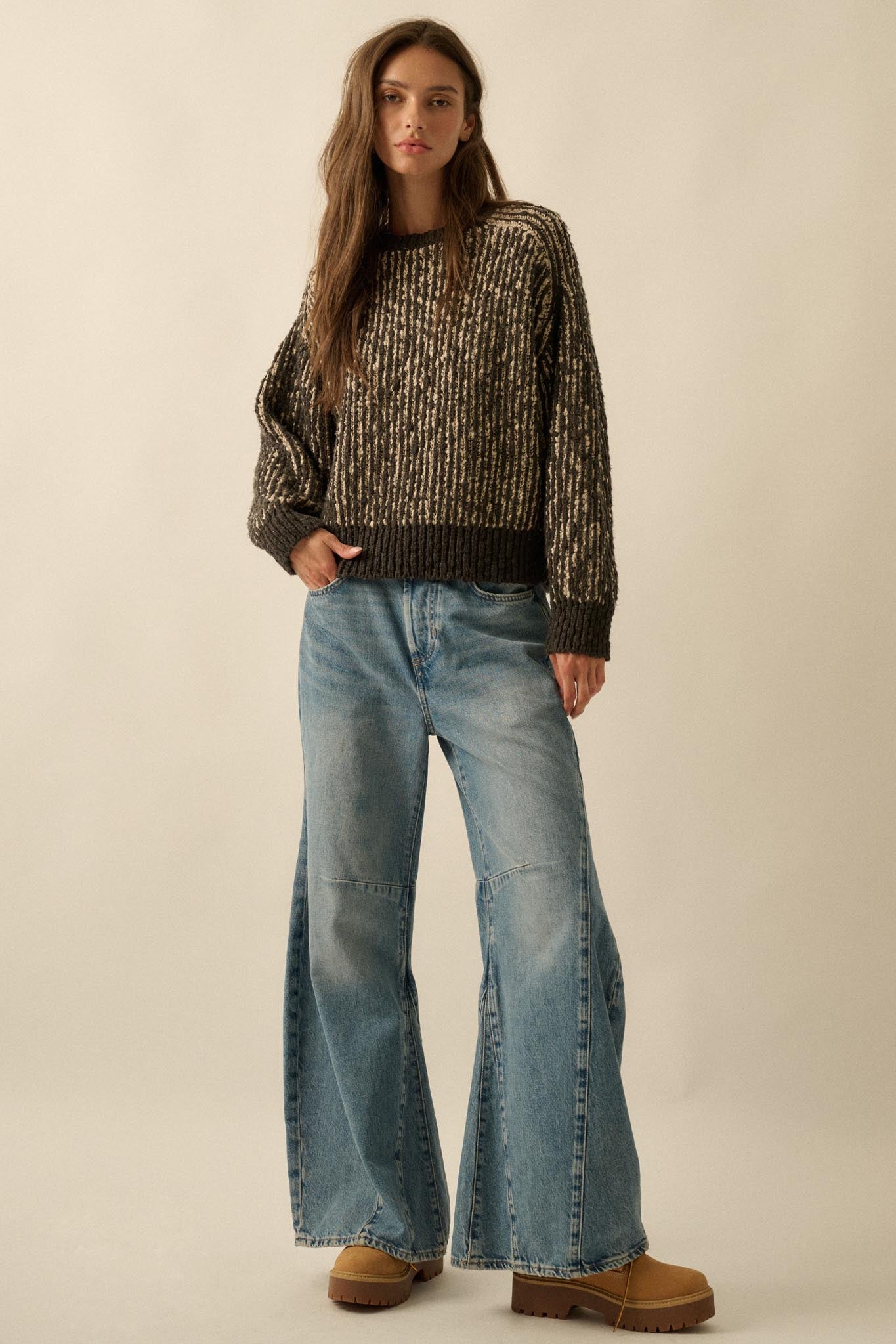 Live and Learn Marled Boucle Rib-Knit Sweater