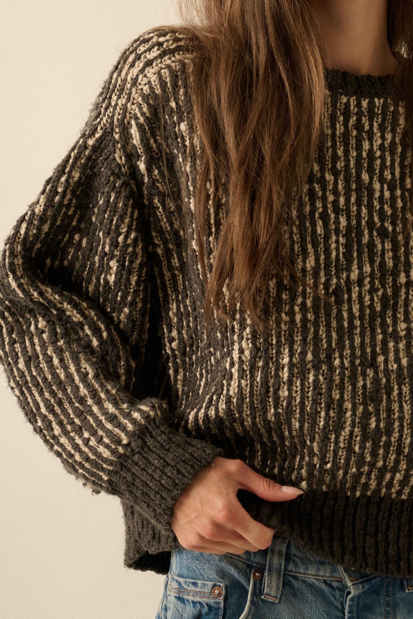 Live and Learn Marled Boucle Rib-Knit Sweater