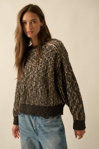 Live and Learn Marled Boucle Rib-Knit Sweater