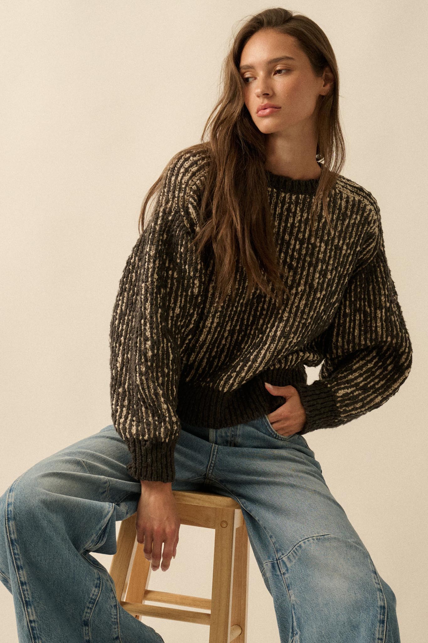 Live and Learn Marled Boucle Rib-Knit Sweater
