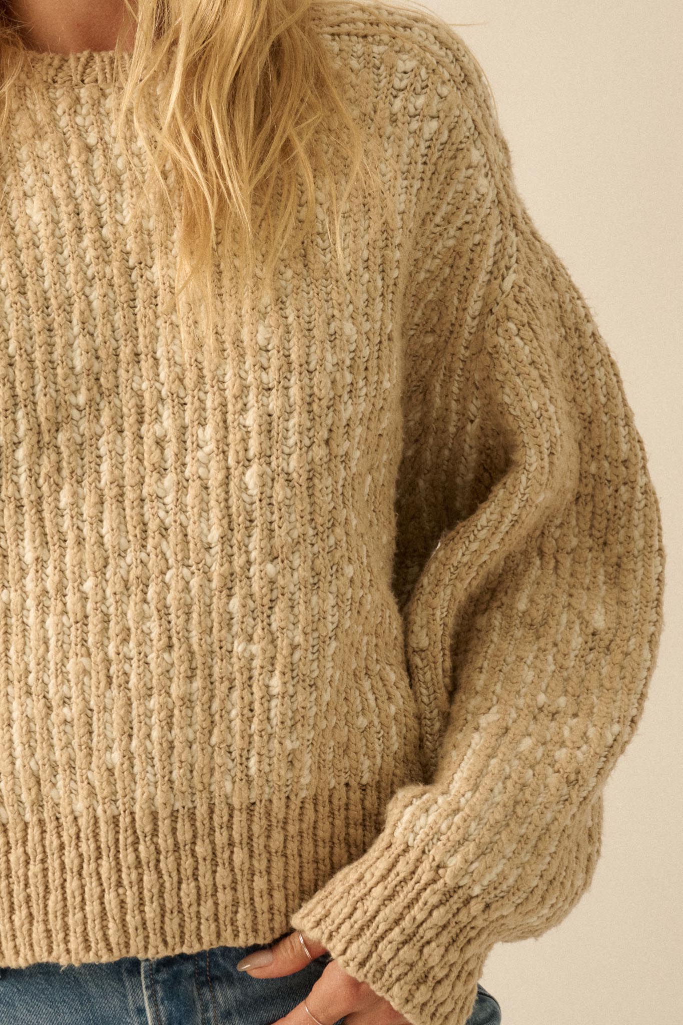 Live and Learn Marled Boucle Rib-Knit Sweater